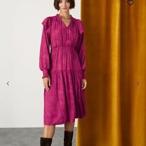 Monsoon Romantic Dreamy Fuchsia Long Sleeve Dress